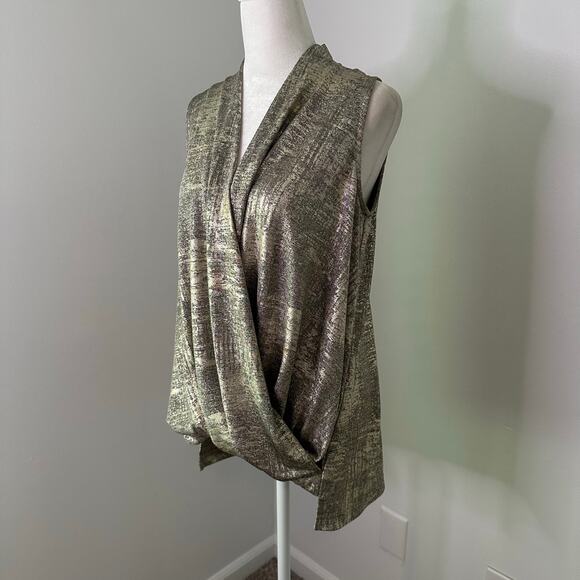 Akemi + Kin Anthropologie silver metallic wrap sleeveless top size S - Picture 3 of 12